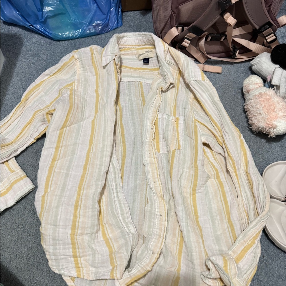 Universal threads button up pastel rainbow striped